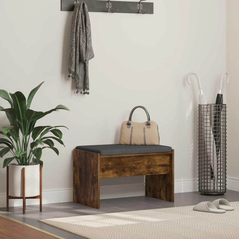 vidaXL Hallbænk med pude, Røget eg 63 x 38 x 40 cm