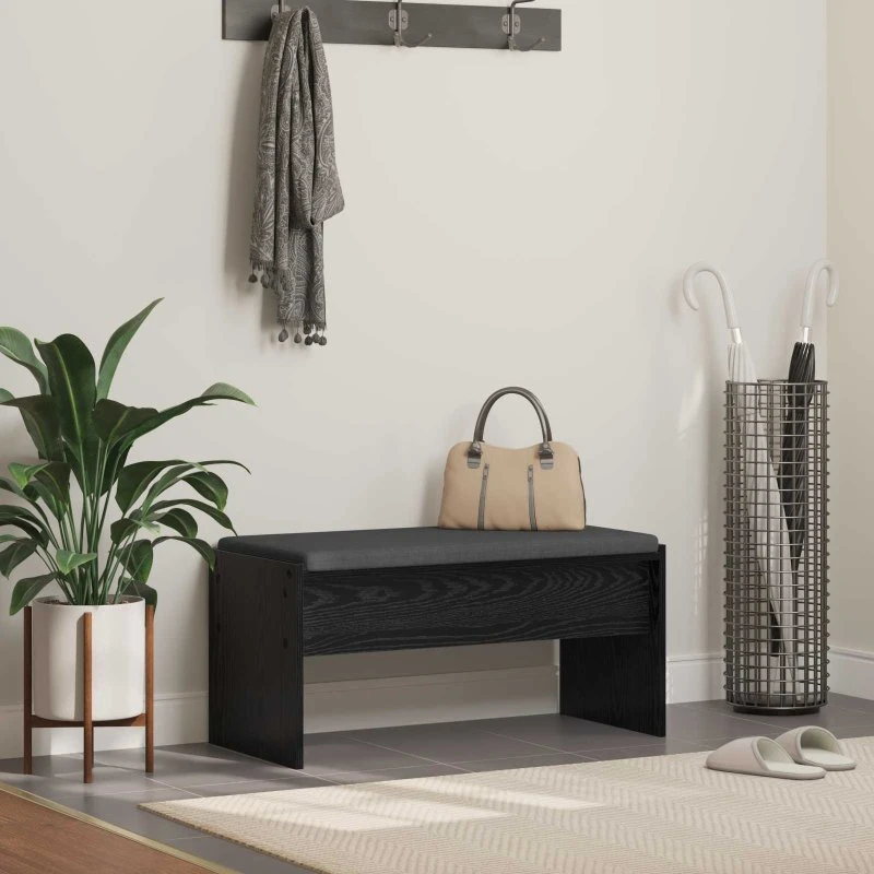 vidaXL Hallbænk med pude, Sort eg 83 x 38 x 40 cm