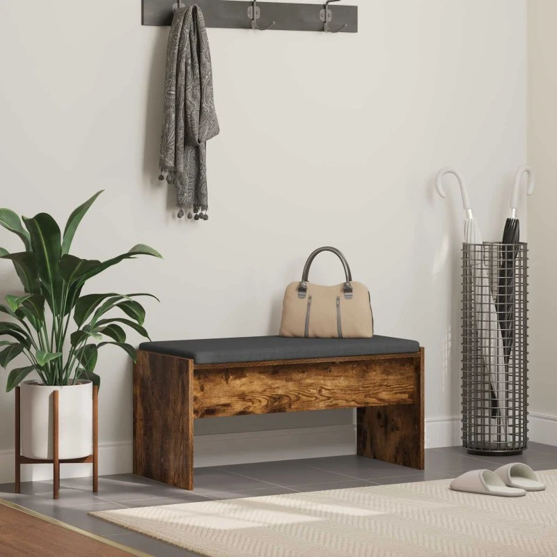 vidaXL Hallbænk med pude Røget eg 83 x 38 x 40 cm