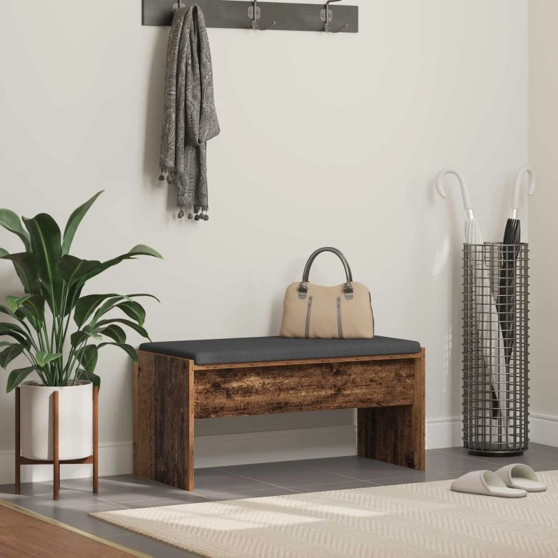 vidaXL Hallbænk med pude, Gammelt træ 83x38x40 cm