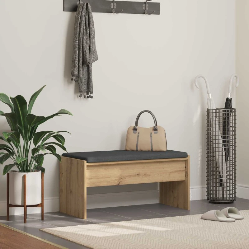 vidaXL Hallbænk Artisan i egetræ 83 x 38 x 40 cm med pude
