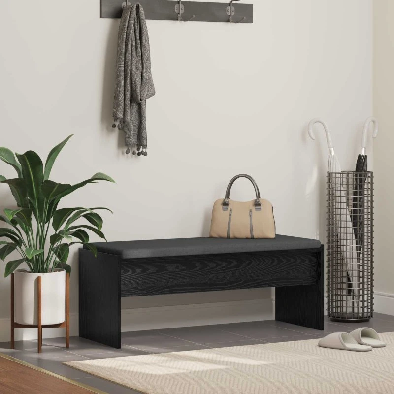 vidaXL Hallbænk med pude, sort eg 103x38x40 cm