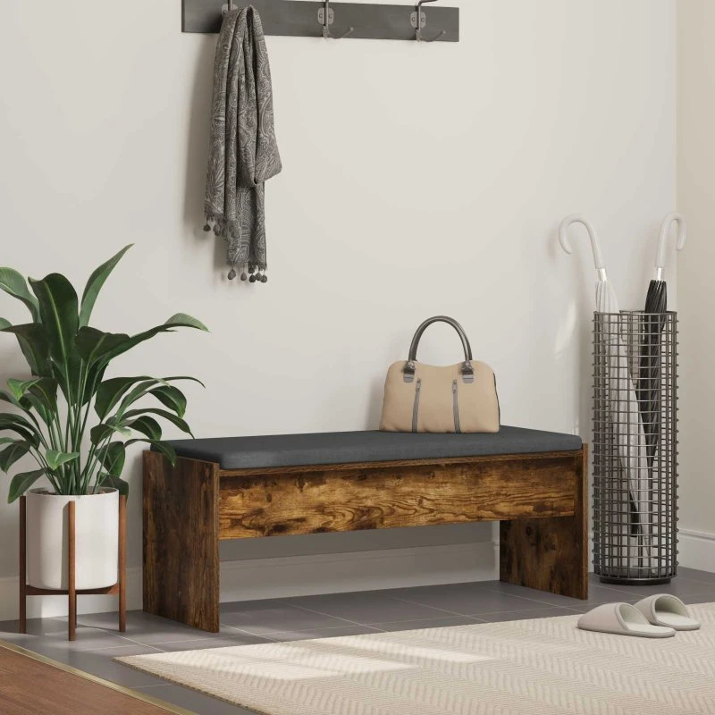 vidaXL Hallbænk med pude Røget eg 103 x 38 x 40 cm