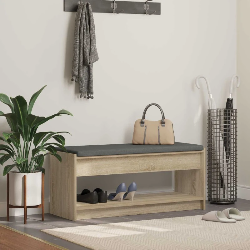vidaXL Hallbænk med pude, Sonoma eg 103×38×45 cm