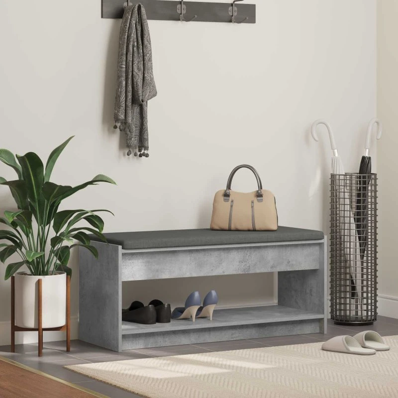 vidaXL Hallbænk med pude og hylde Beton Grå 103x38x45 cm