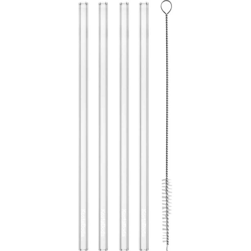 Kosta Boda Viva sugerør 4-pak, klar (inkl. rengøringsbørste)