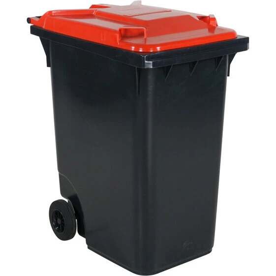 Affaldsbeholder HDPE 360 liter, grå med rødt låg