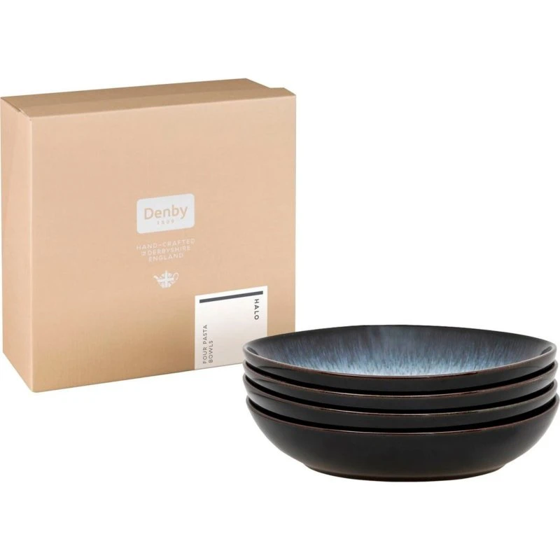 Denby Halo pastatallerkener 22 cm 4-pak - blå/grå/sort