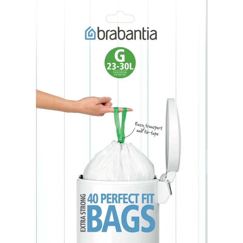 Brabantia Size G affaldsposer 23–30 L, 40 stk, HDPE, hvid