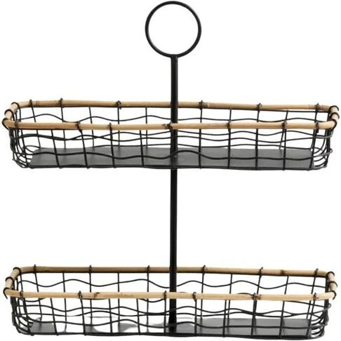 Nordal HANA opbevaringskurv, sort metalflet med bambuskant