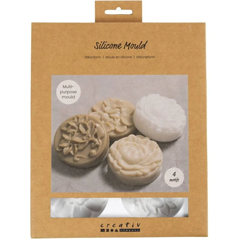 Silikoneform Rund - Blomstermotiv 6,8×2,3 cm, 4 stk