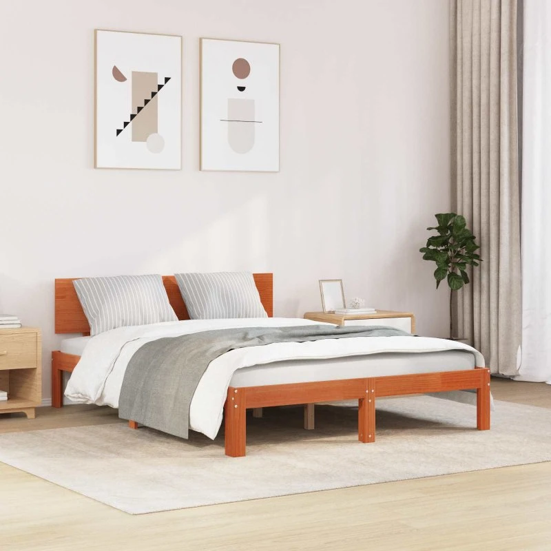 Sengestel i massivt fyrretræ 120x190 cm med gavl - Voks brun