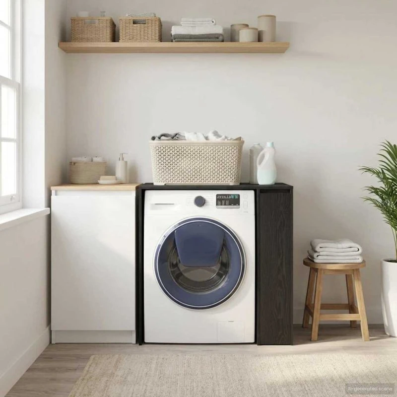 Vaskemaskineskab Sort Eg 87×60×89 cm – Konstrueret træ