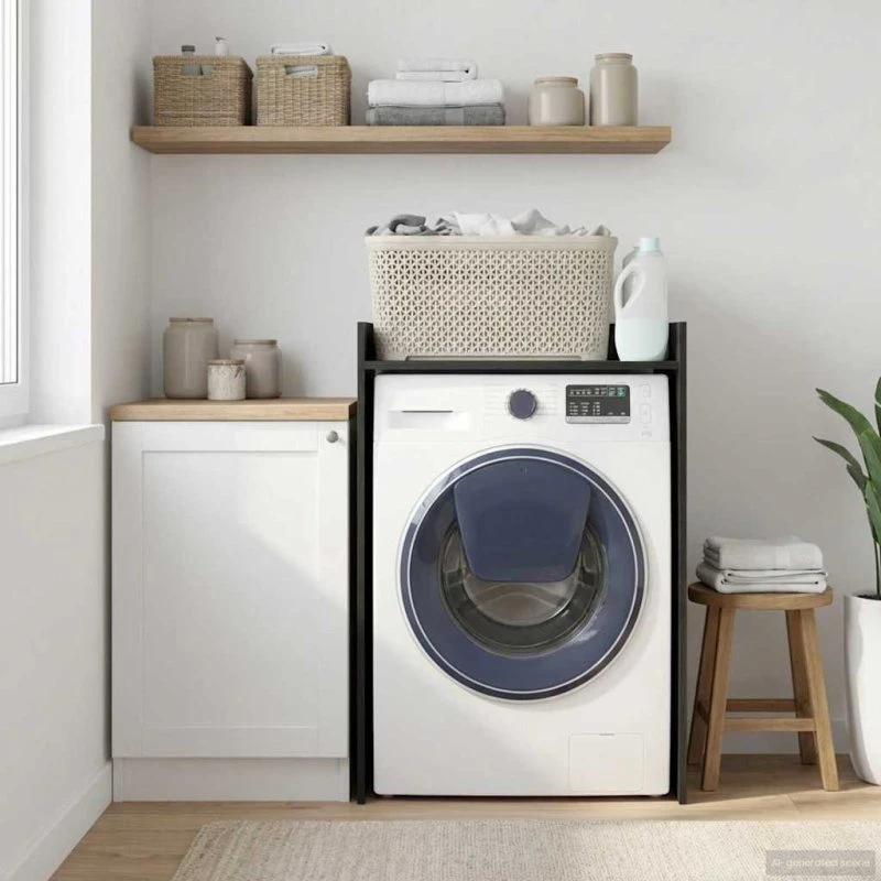 Vaskemaskineskab Sort Eg 67,5x48x97 cm - Konstrueret Træ