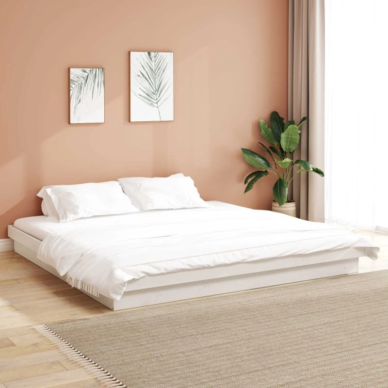 Sengestel 200x200 cm Hvid – Massivt fyrretræ