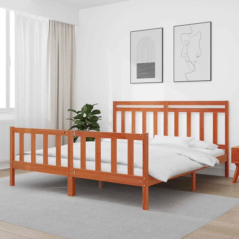 Sengestel 2 stk i massiv fyrretræ, voksbrun 180x200 cm