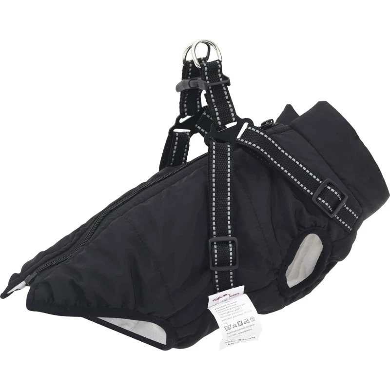 Hundejakke med sele - Sort M (Fleece & Polyester)