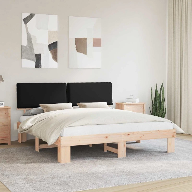 Sengestel 200x200 cm - Sort med polstret hovedgavl