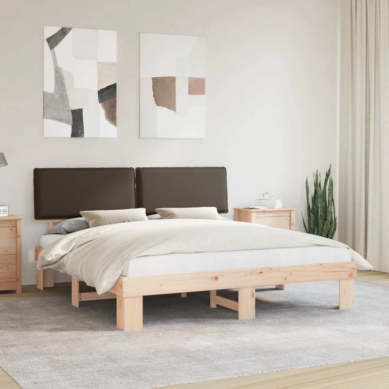 Sengestel 180x200 med polstret hovedgærde, gråbrun