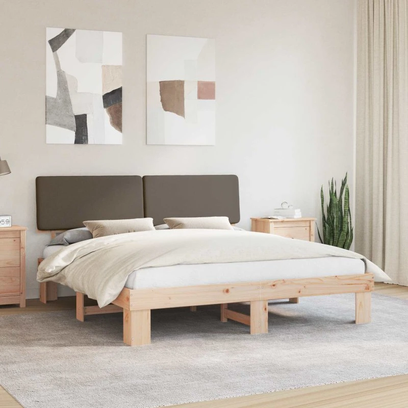 Sengestel med polstret hovedgavl 180x200 - Gråbrun