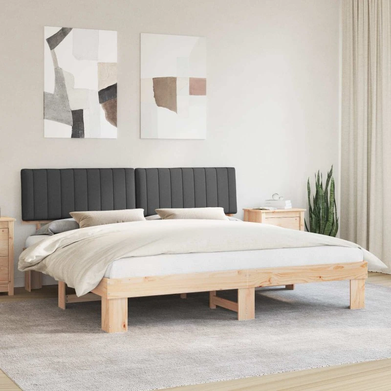 Sengestel 200x200 cm med polstret hovedgavl, mørkegrå