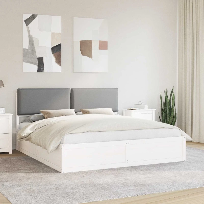 Sengestel 200x200 cm med Polstret Hovedgavl Lysegrå