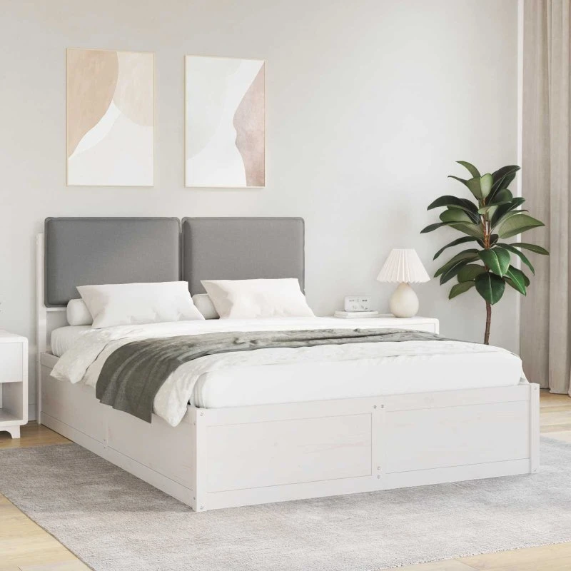 Sengestel 140x190 cm med polstret hovedgavl, lysegrå