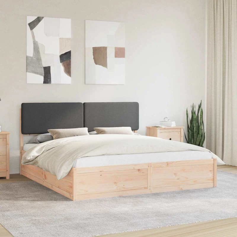 Sengestel med polstret hovedgavl 200x200 cm - mørkegrå