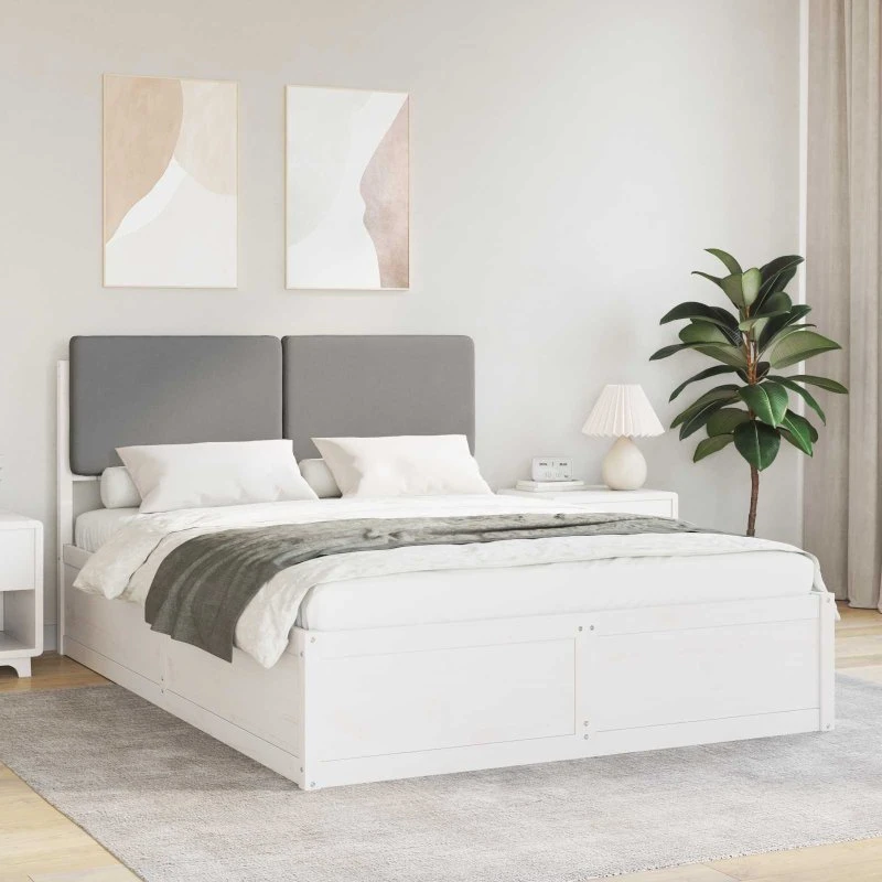 Sengestel 160x200 med polstret hovedgavl, lysegrå