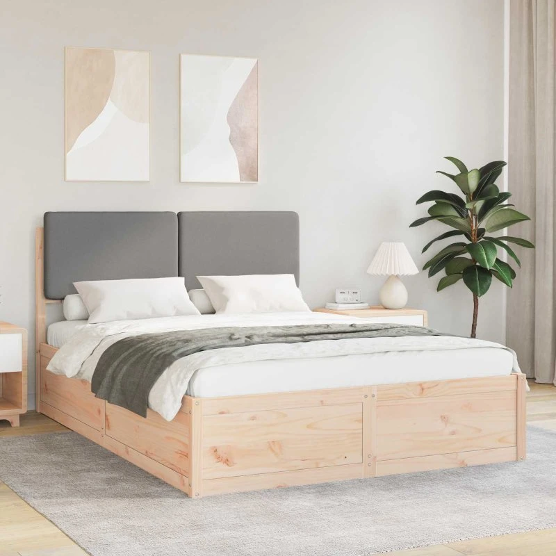 Sengestel 135x190 cm med Polstret Hovedgavl Lysegrå