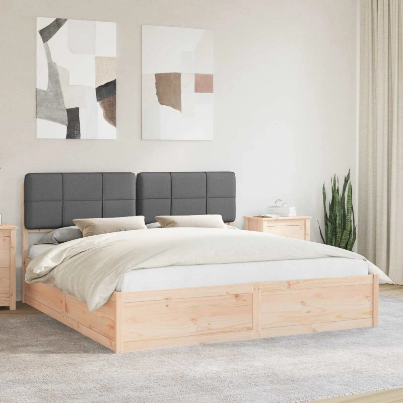 Sengestel 200x200 cm med polstret hovedgavl, mørkegrå