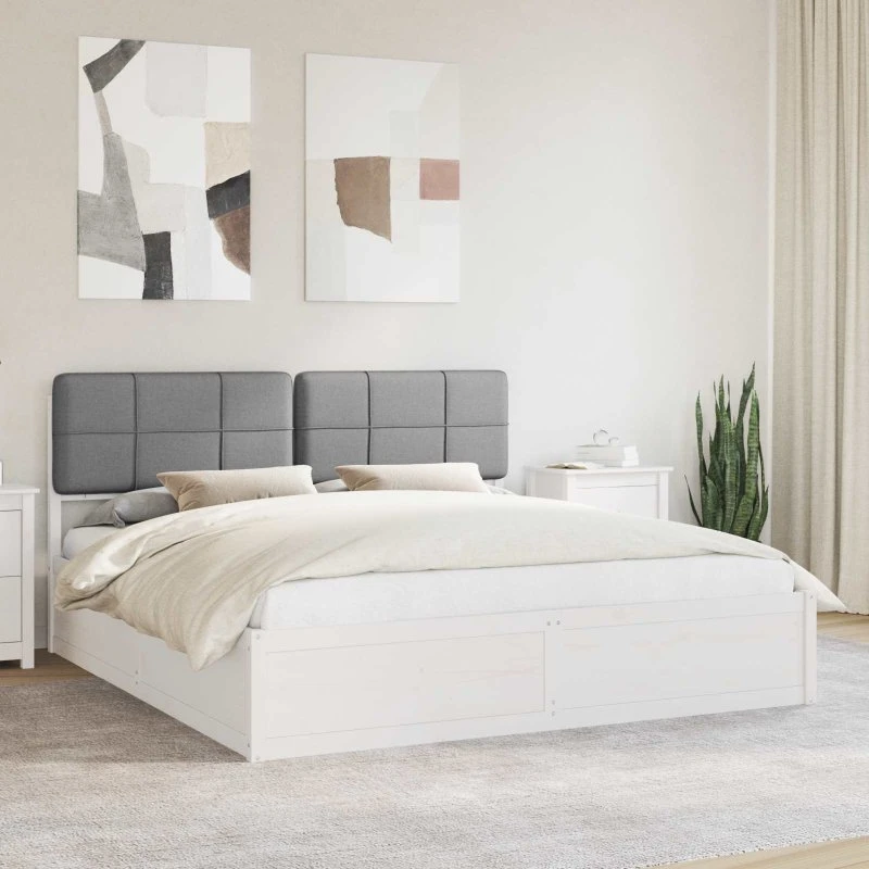 Sengestel 200x200 cm med polstret hovedgavl lysegrå