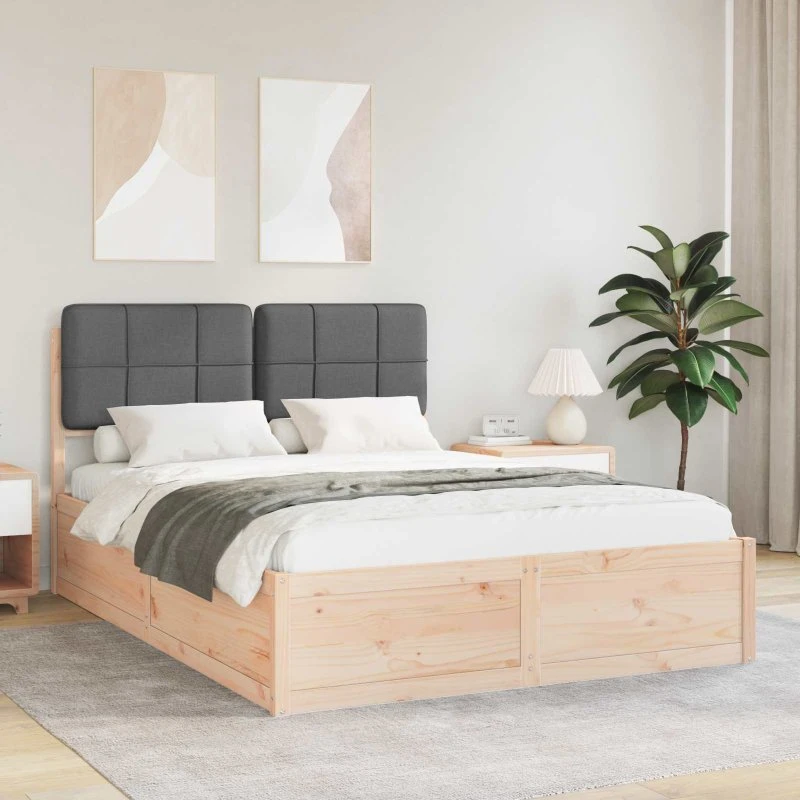 Sengestel med polstret hovedgærde 135x190 cm - Mørkegrå