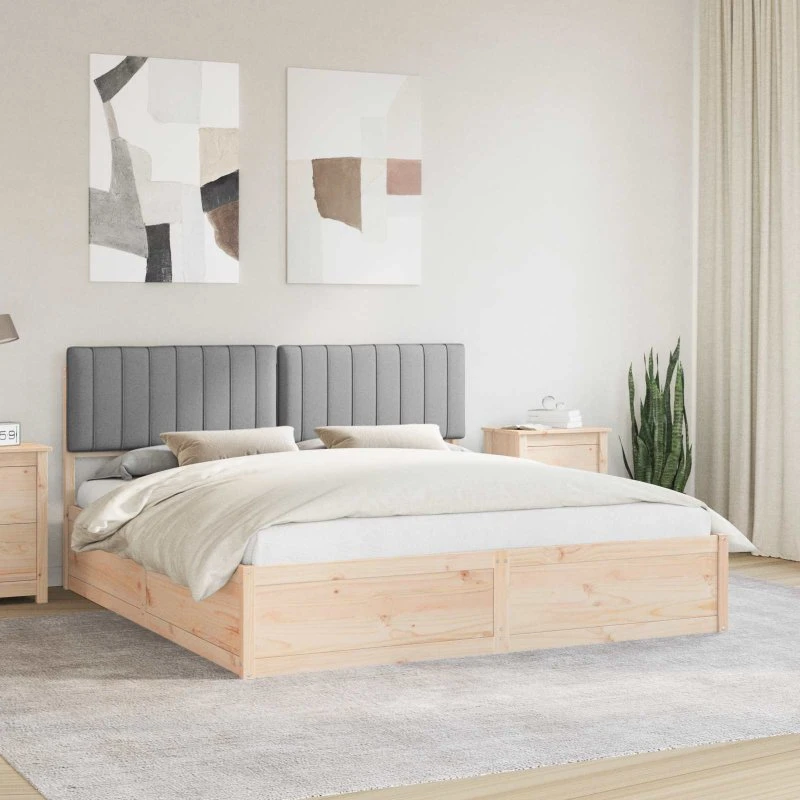 Sengestel 180 x 200 cm med polstret hovedgærde, lysegrå