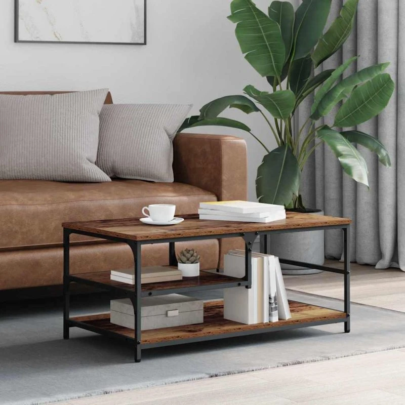 Sofabord 90x49x40 cm – Rustikt/industrielt konstrueret træ