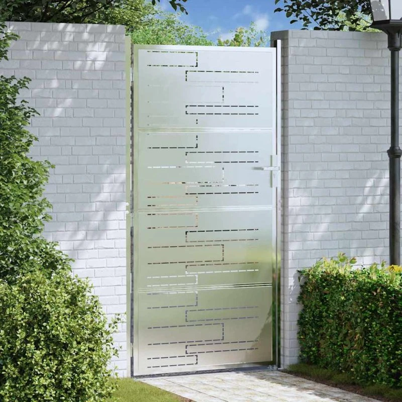 Haveport med lås i rustfrit stål 96x200 cm – Sølv