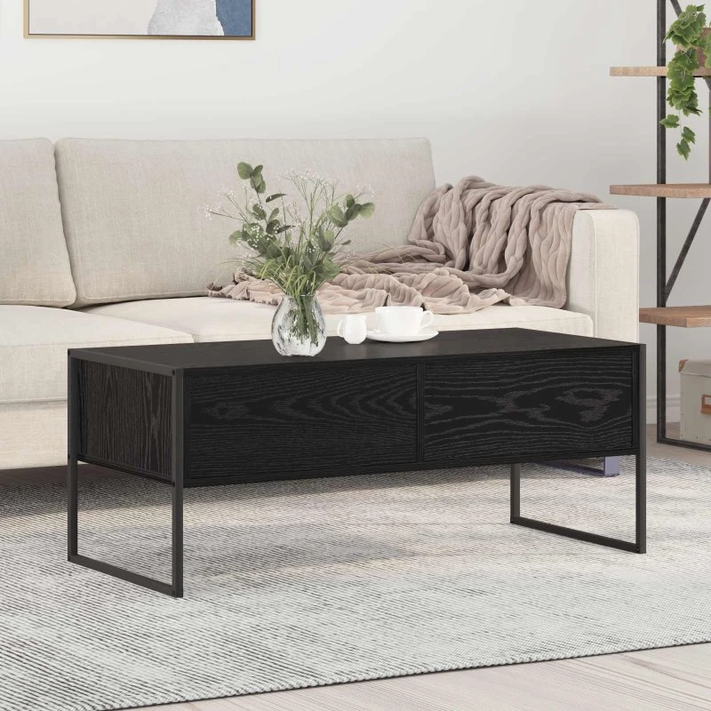 Sofabord med skuffe, sort eg 100×46×40 cm