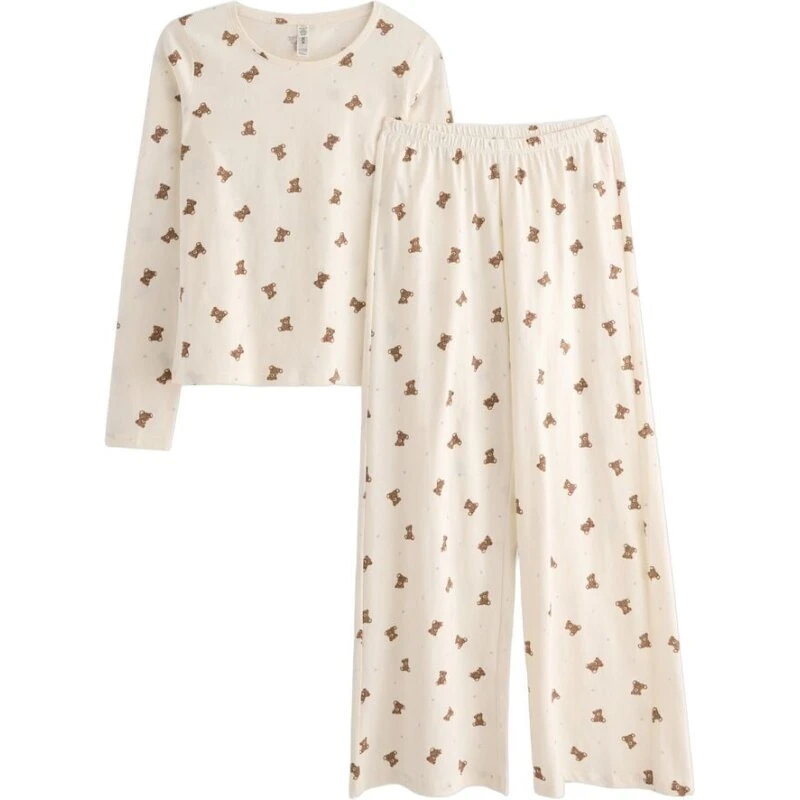 Lindex Teddybear pyjamasæt, hvid, bomuld (langærmet)