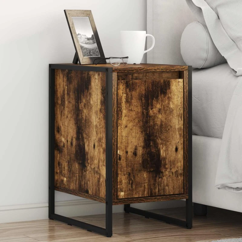 Sengebord Røget Eg 39,5x30x50 cm – Industrielt nattbord