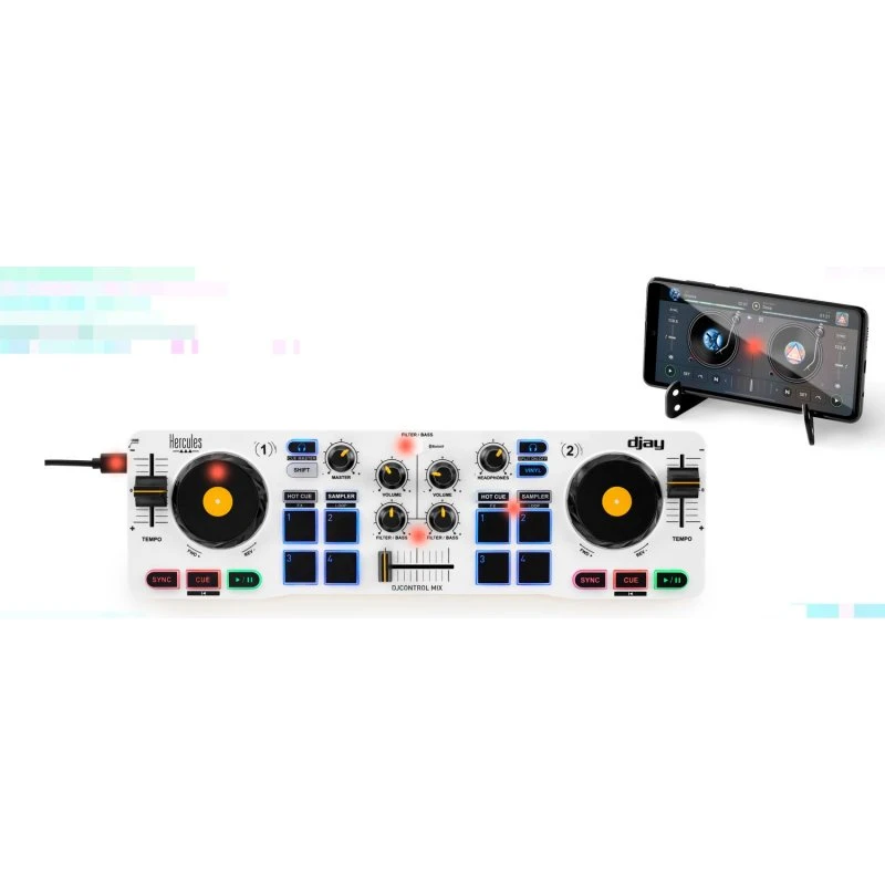 Hercules DJControl Mix – 2-kanals DJ-controller, hvid, Bluetooth