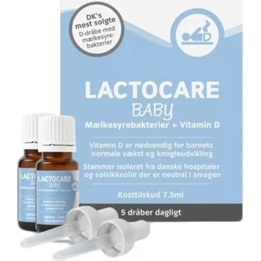 Lactocare Baby 2-pak (2 x 7,5 ml) – mælkesyrebakterier & D-vitamin
