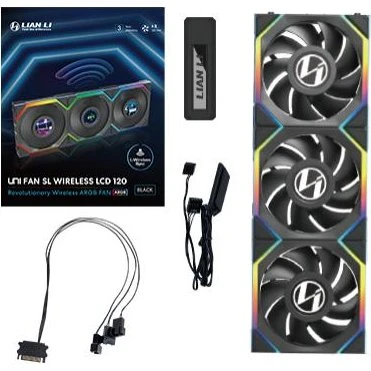Lian Li UNI FAN SL Wireless LCD 3-pack 120mm Sort