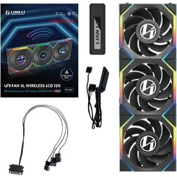 Lian Li UNI FAN SL Wireless LCD Reverse 120mm 3-pak, Sort