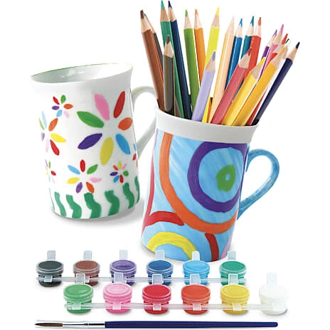 DIY porcelænskrus 2-pak med 12 farver og pensel