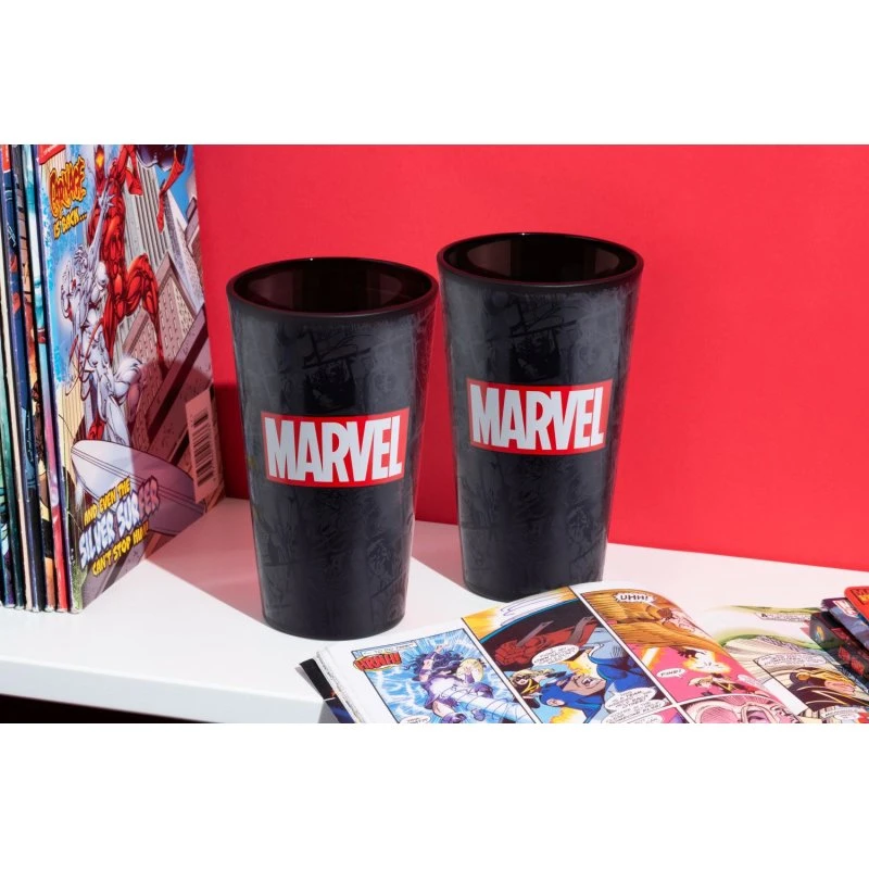 Marvel Logo Glas 400 ml – Mat sort med ikonisk logo
