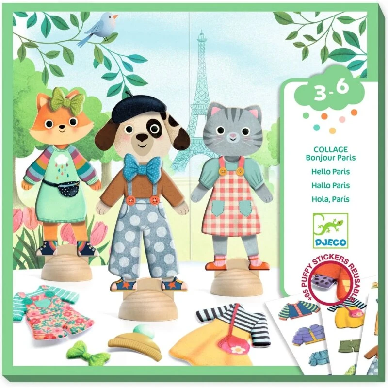 Bonjour Paris påklædningsdukker med stickers, 20x20 cm