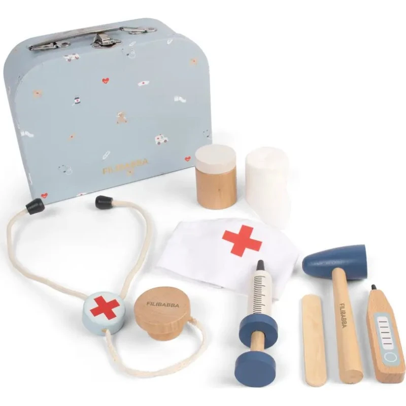 Filibabba Legekuffert - Doktorsæt i træ (9 dele)