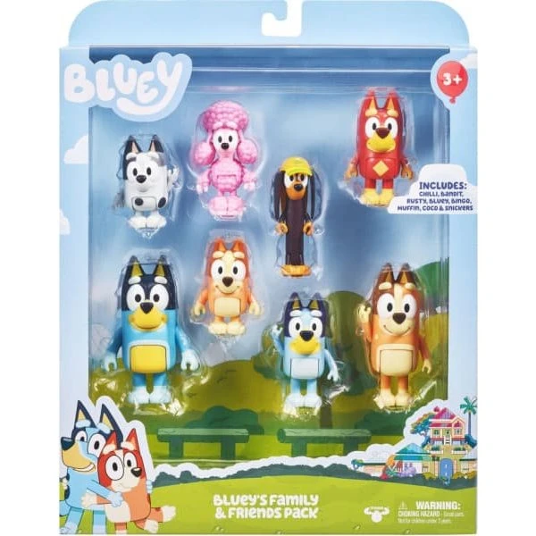 Bluey Figurer Multipack – 8 figurer (familie & venner)