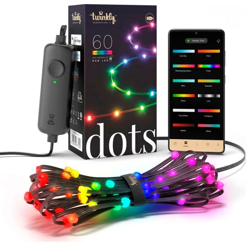 Twinkly Dots 3m – 60 RGB LED, app-styret, sort (USB)