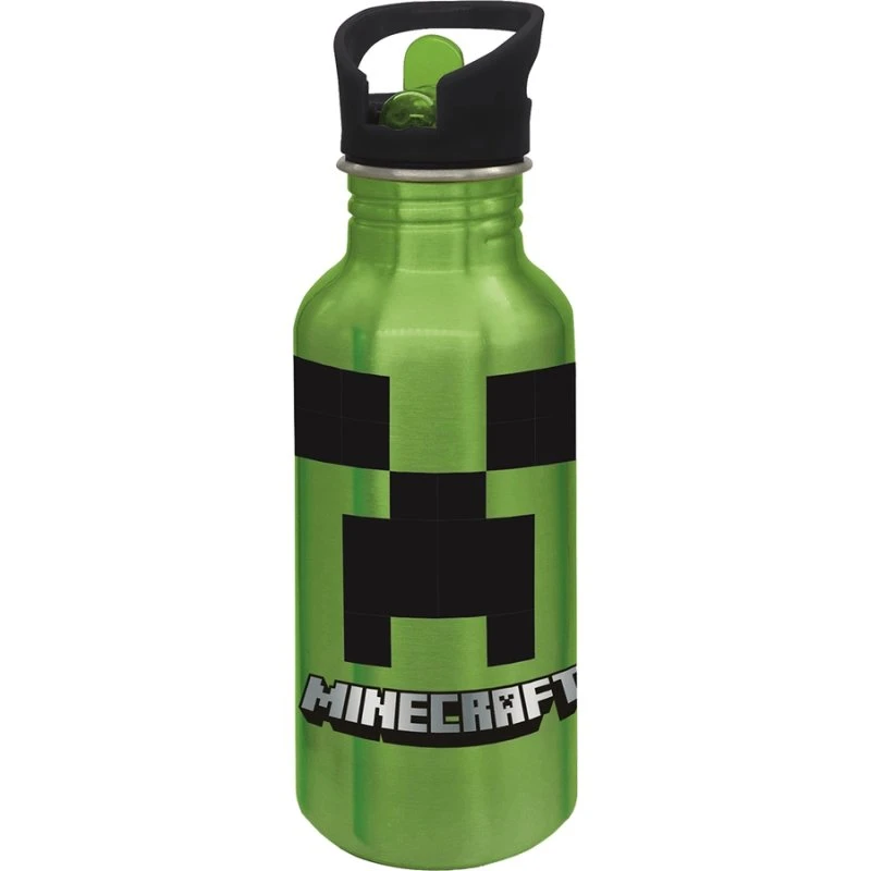 Minecraft aluminium drikkeflaske 545 ml – grøn med sugerør